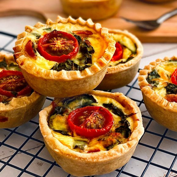 Tomato, Basil, Spinach Quiche Tartelettes